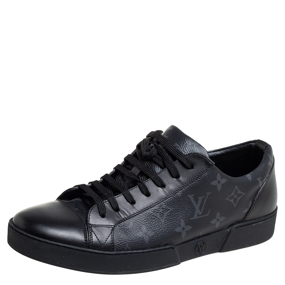 Louis Vuitton Black Leather and Monogram Eclipse Canvas Match Up Sneaker Size 41.5