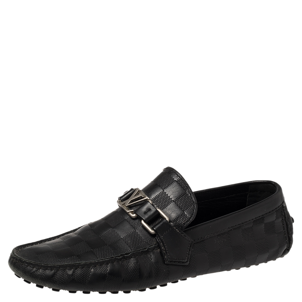 Louis Vuitton Black Damier Leather Infini Hockenheim Slip on Loafers Size 41