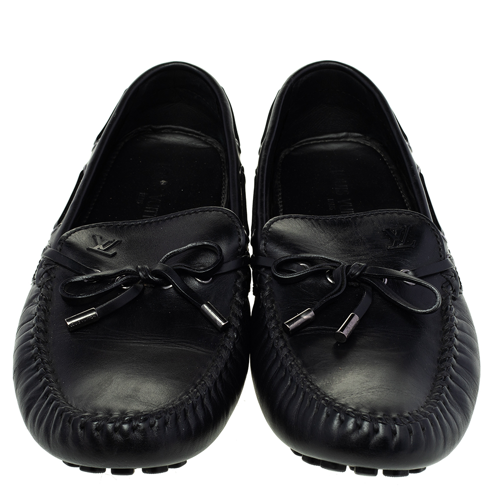 Louis Vuitton Black Leather Bow Slip On Loafers Size 43.5