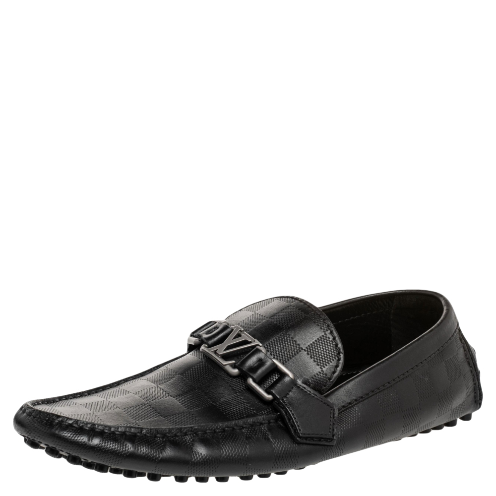 Louis Vuitton Black Damier Infini Leather Hockenheim Slip on Loafers Size 41.5