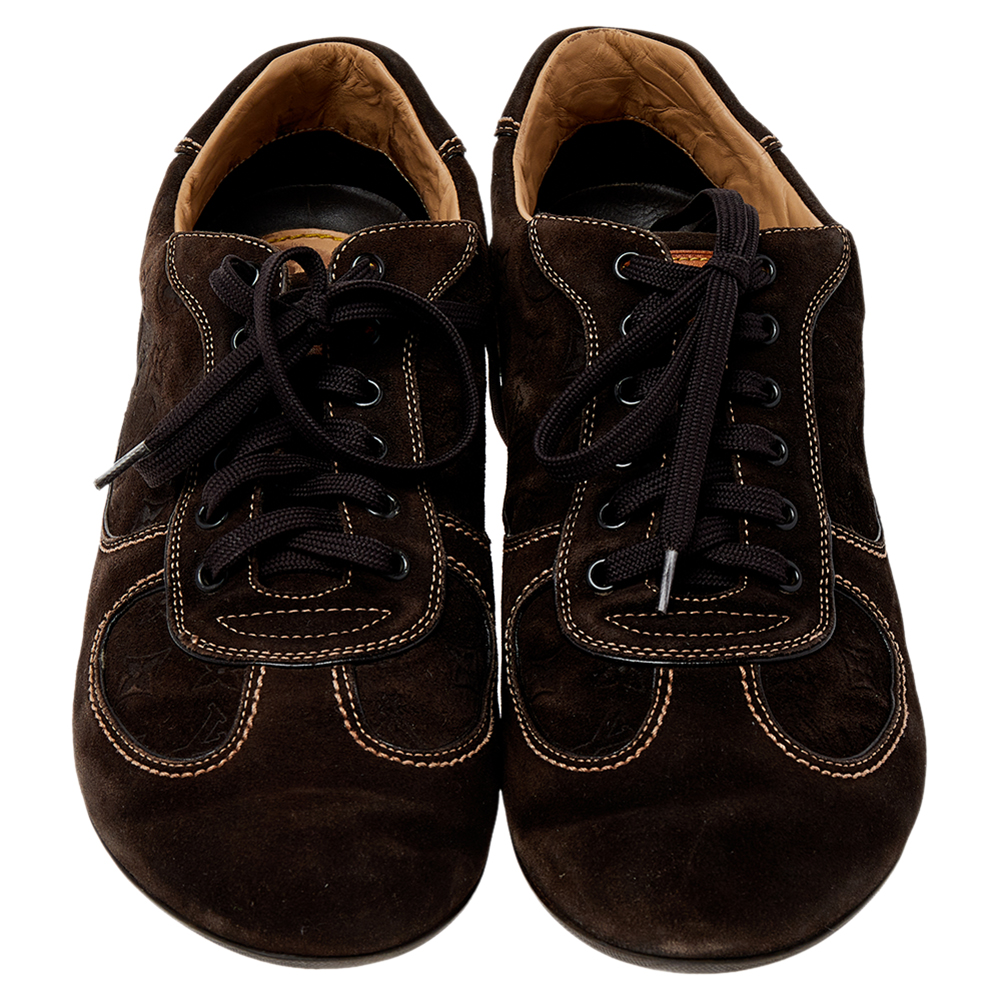 Louis Vuitton Brown Monogram Suede Low Top Sneakers Size 42