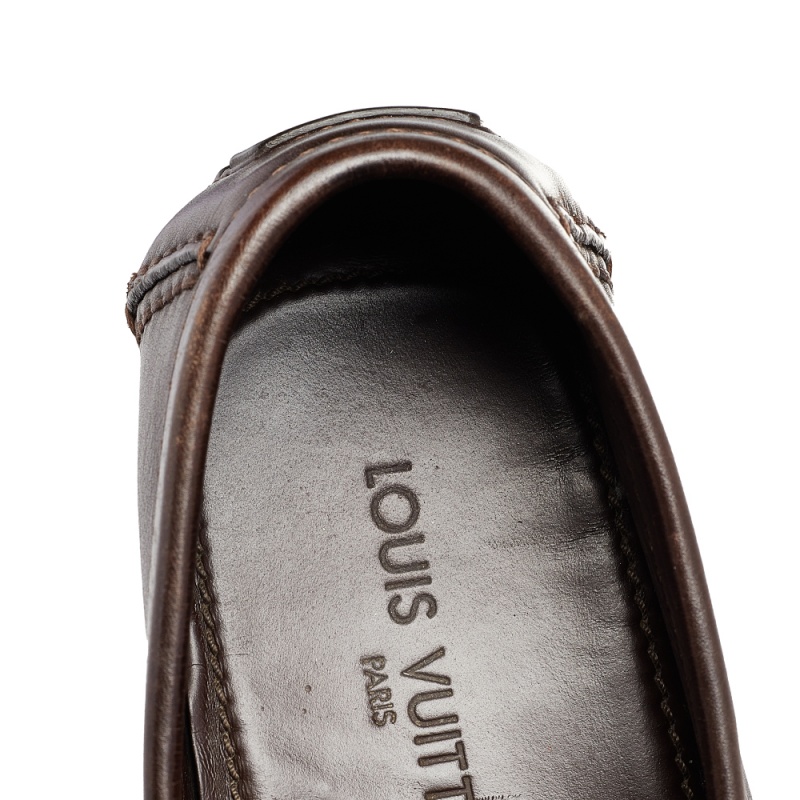 Louis Vuitton Dark Brown Leather Monte Carlo Slip On Loafers Size 44.5