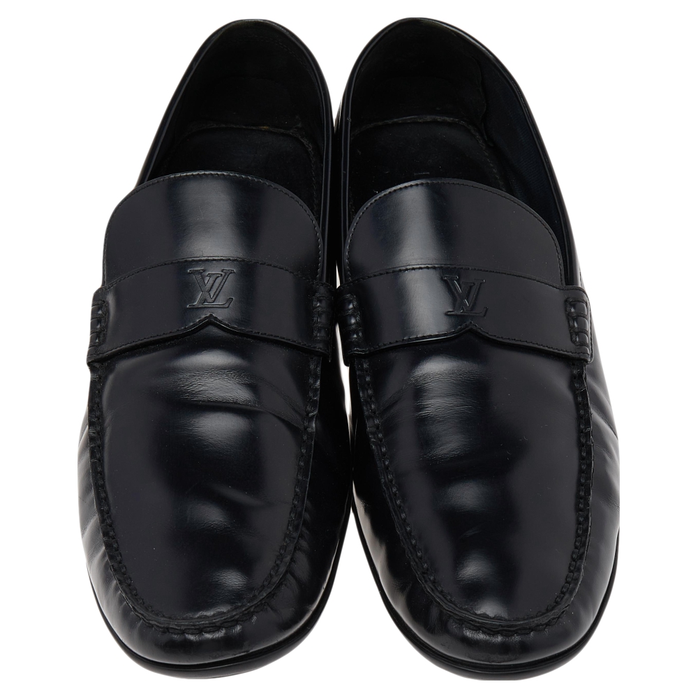 Louis Vuitton Black Leather Slip On Loafers Size 44.5