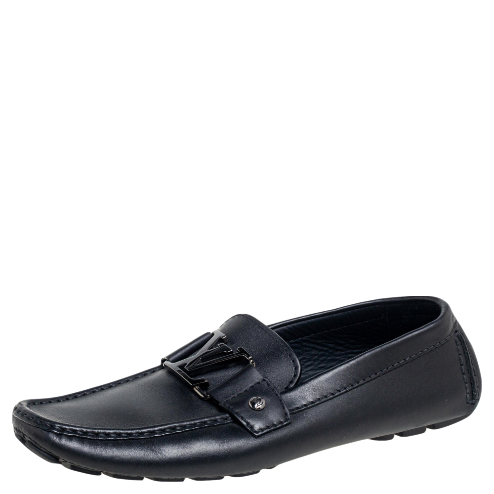 Louis Vuitton Black Leather Monte Carlo Slip On Loafers Size 40