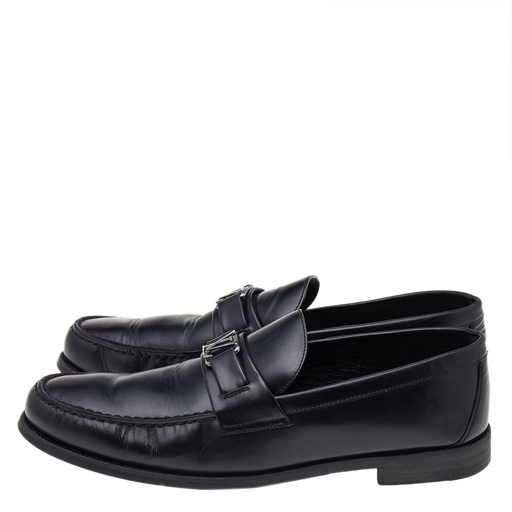 Louis Vuitton Black Leather Major Slip On Loafers Size 44