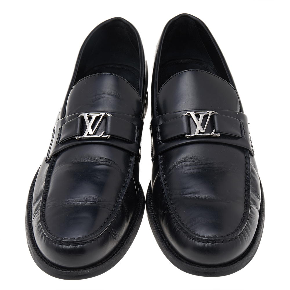 Louis Vuitton Black Leather Major Slip On Loafers Size 44