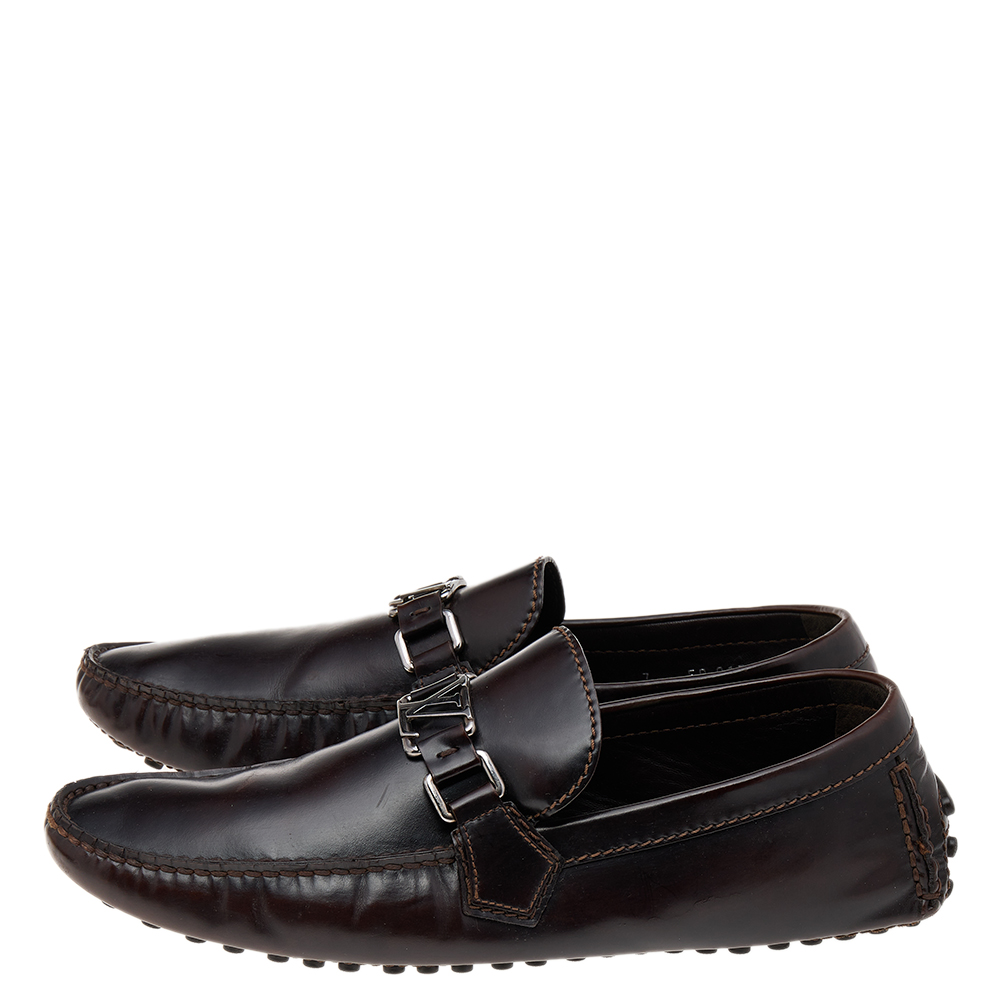 Louis Vuitton Dark Brown Leather Hockenheim Slip On Loafers Size 41