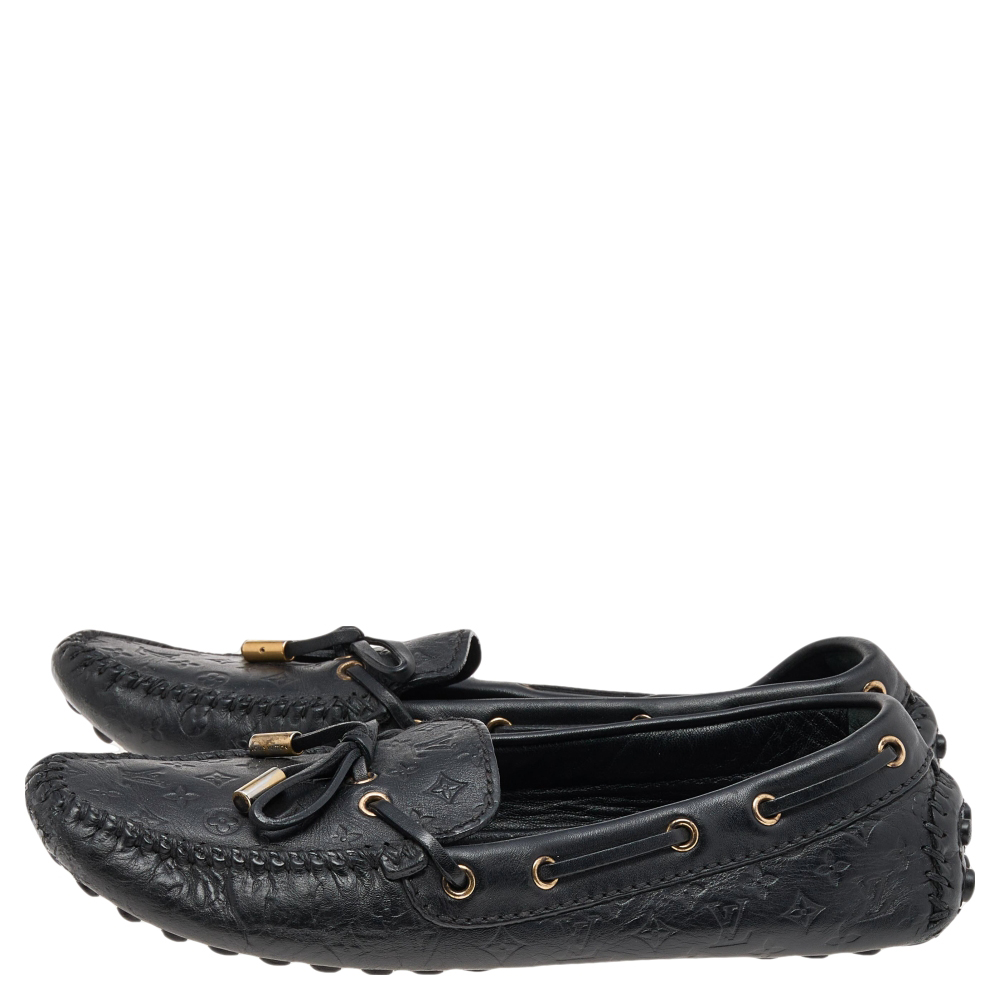 Louis Vuitton Black Monogram Leather Slip On Loafers Size 36.5