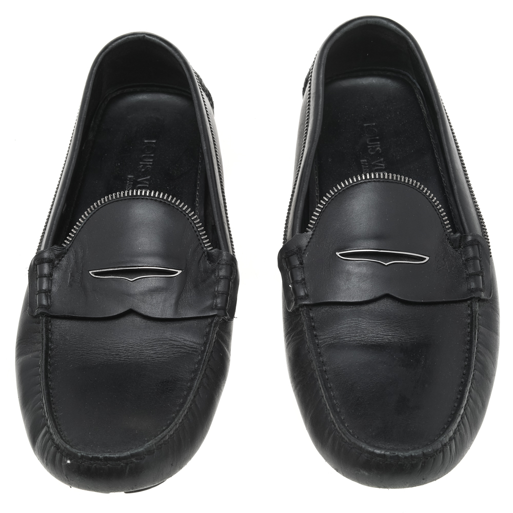Louis Vuitton Black Leather Slip On Driving Loafers Size 43.5