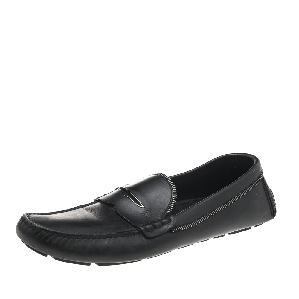 Louis Vuitton Black Leather Slip On Driving Loafers Size 43.5
