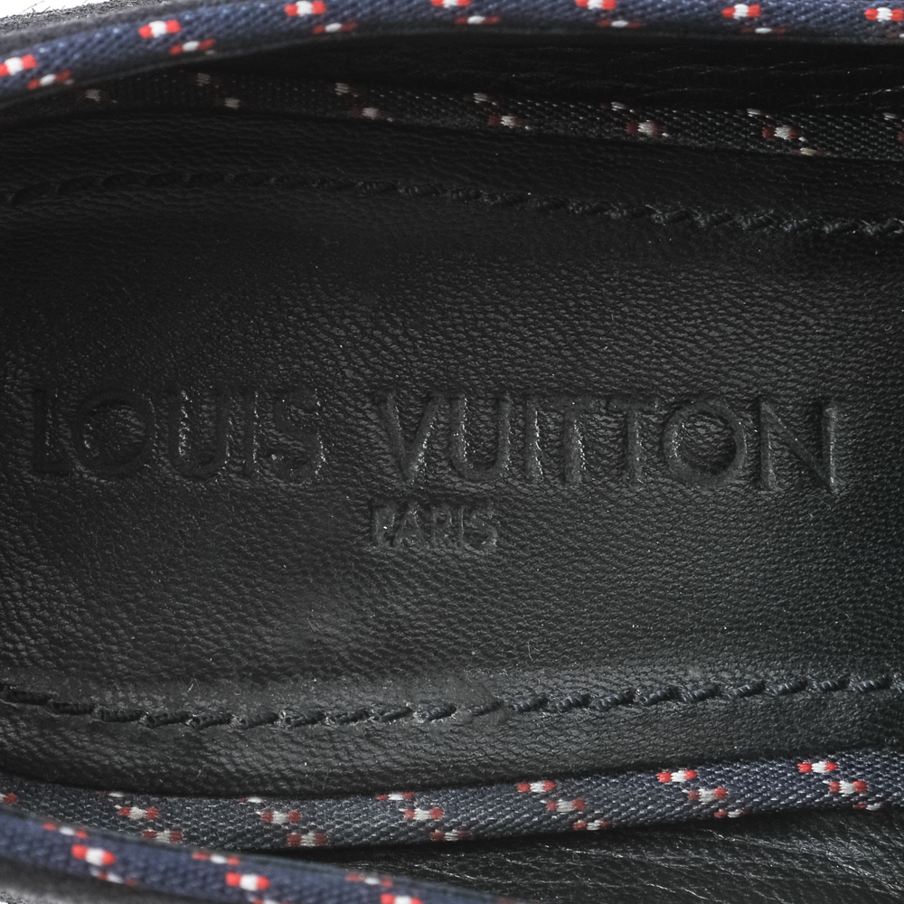 Louis Vuitton Navy Blue Suede Logo Smoking Slippers Size 43