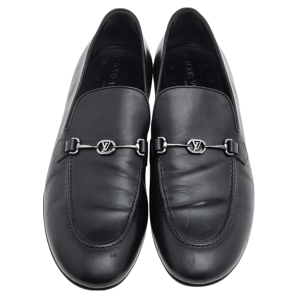Louis Vuitton Black Leather Slip On Loafers Size 45