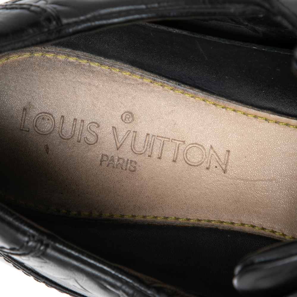 Louis Vuitton Black Monogram Embossed Leather Lace Up Sneakers Size 44.5