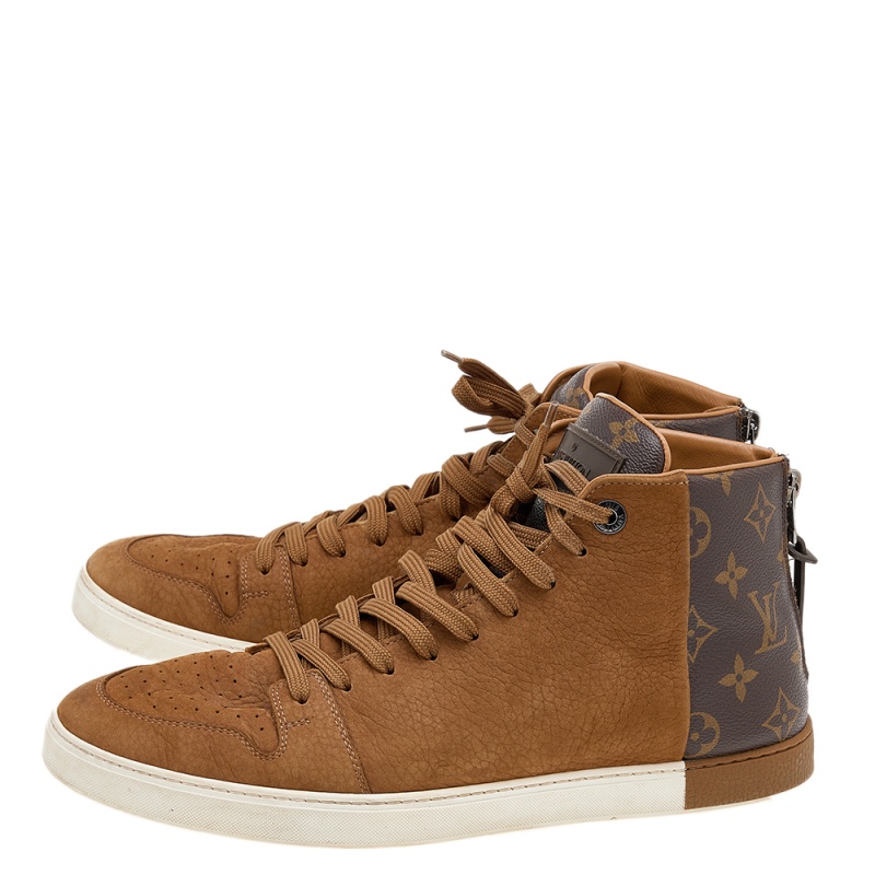 Louis Vuitton Brown Leather And Monogram Canvas High Top Sneakers Size 41.5