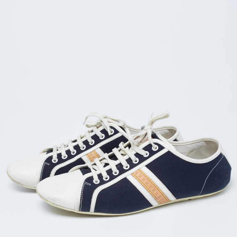 Louis Vuitton Navy Blue/White Canvas And Leather Low Top Sneakers Size 42.5