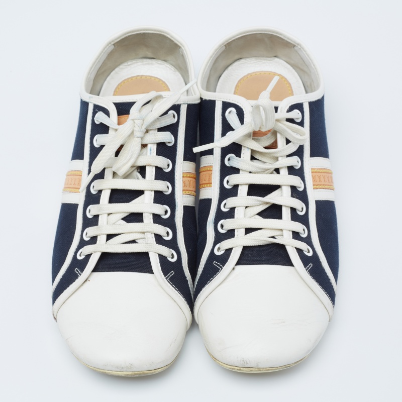 Louis Vuitton Navy Blue/White Canvas And Leather Low Top Sneakers Size 42.5