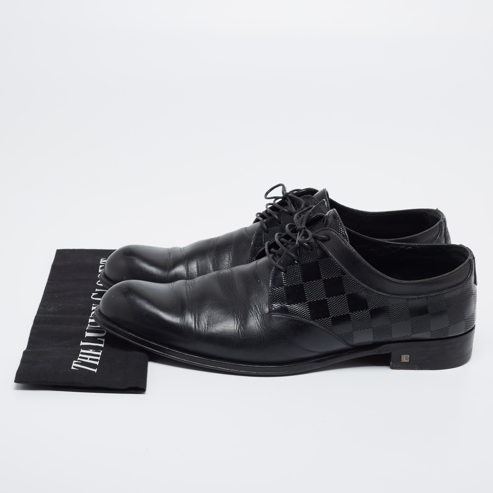 Louis Vuitton Black Damier Embossed Leather Lace-Up Derby Size 43