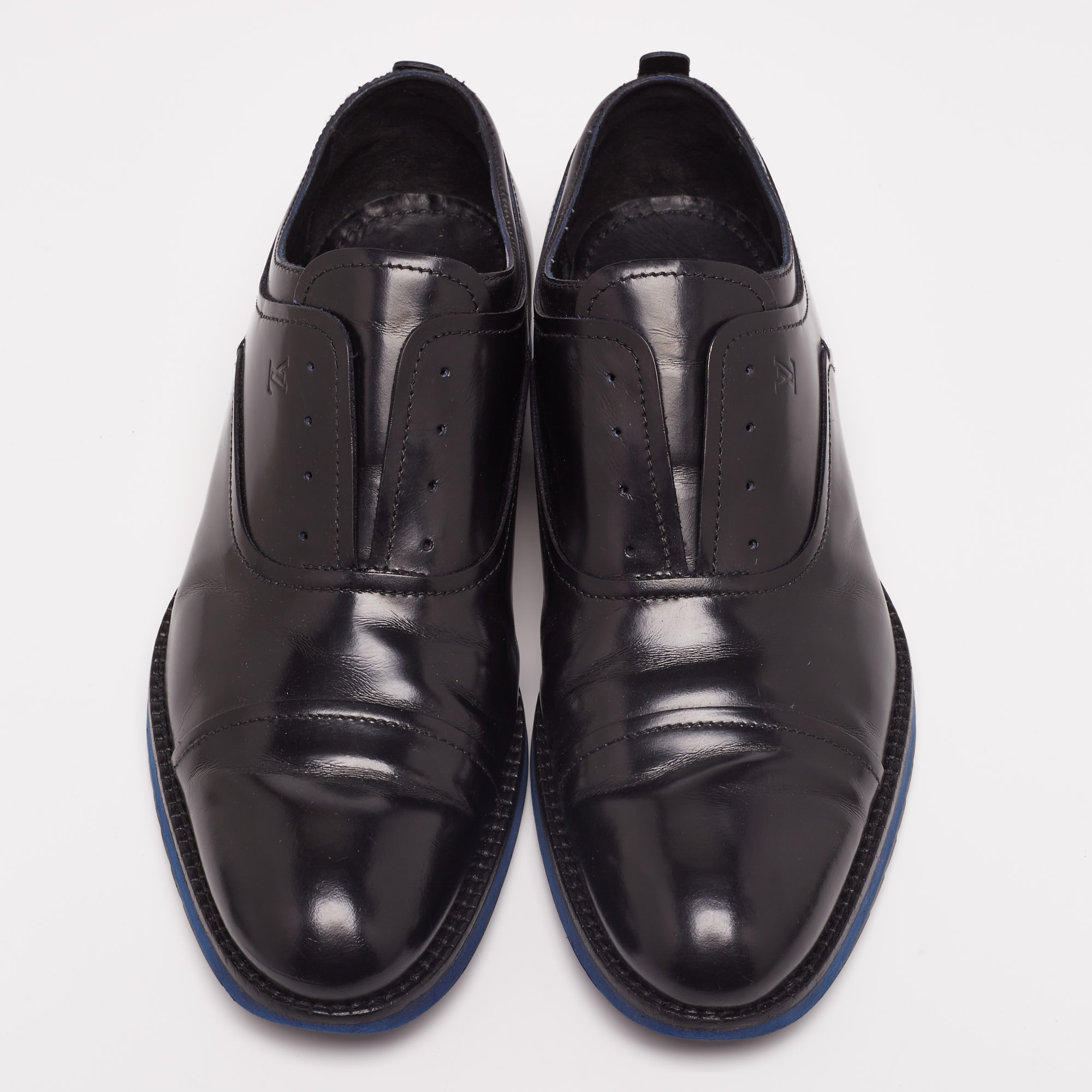 Louis Vuitton Black Leather Cap Toe Lace Up Derby Size 42.5
