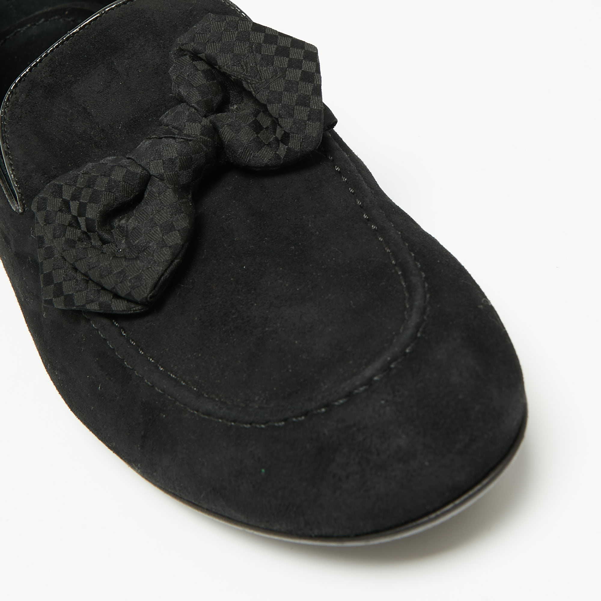 Louis Vuitton Black Suede Tuxedo Bow Smoking Slippers Size 43.5