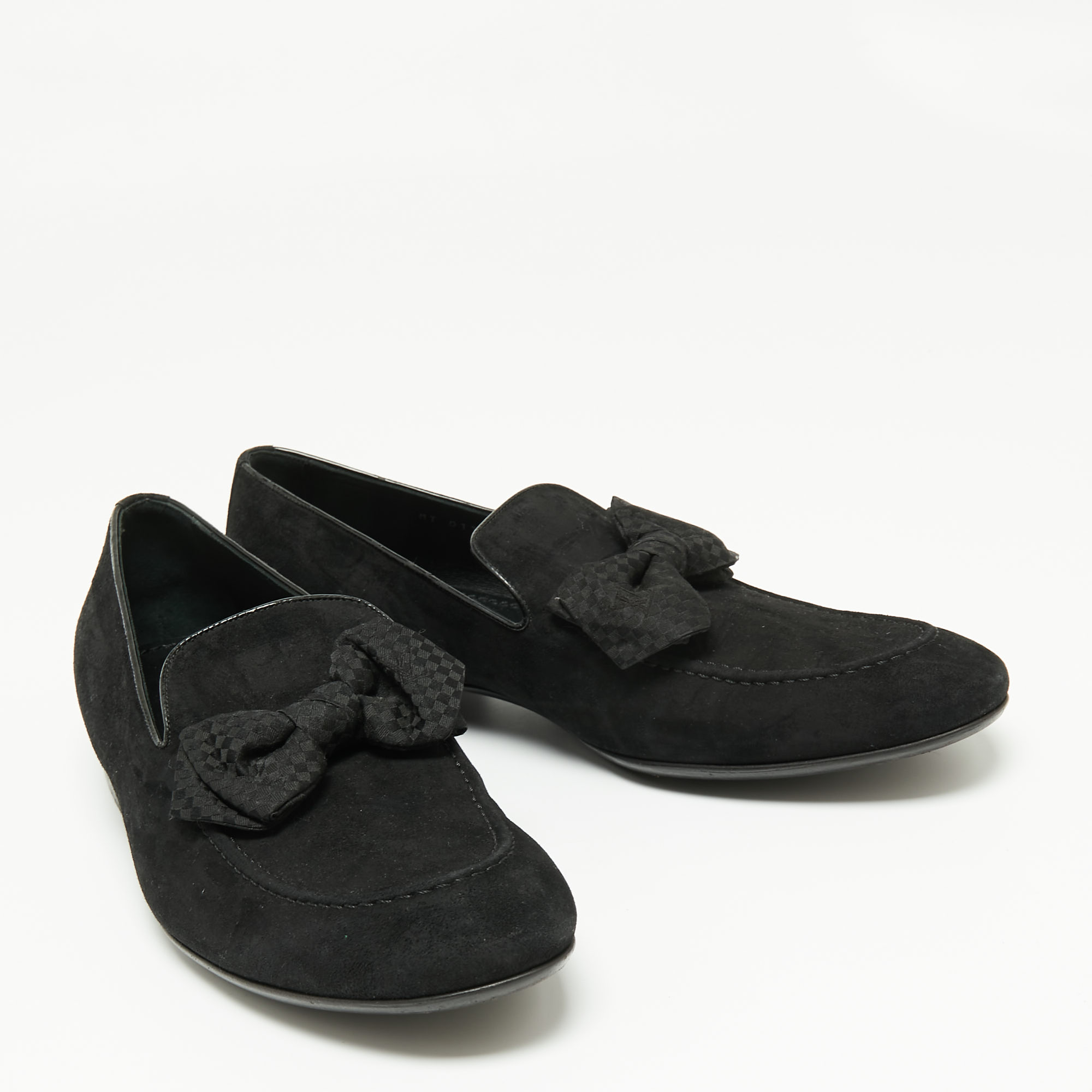 Louis Vuitton Black Suede Tuxedo Bow Smoking Slippers Size 43.5