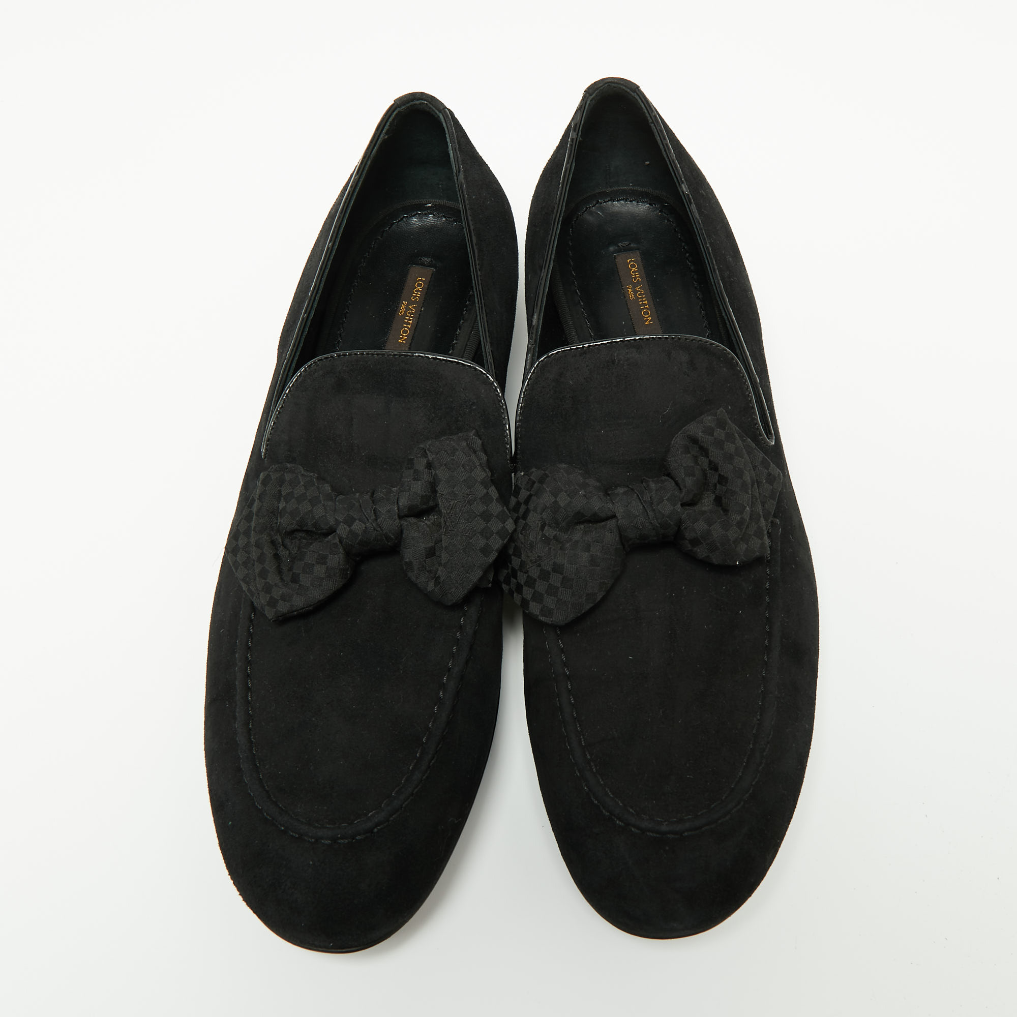 Louis Vuitton Black Suede Tuxedo Bow Smoking Slippers Size 43.5