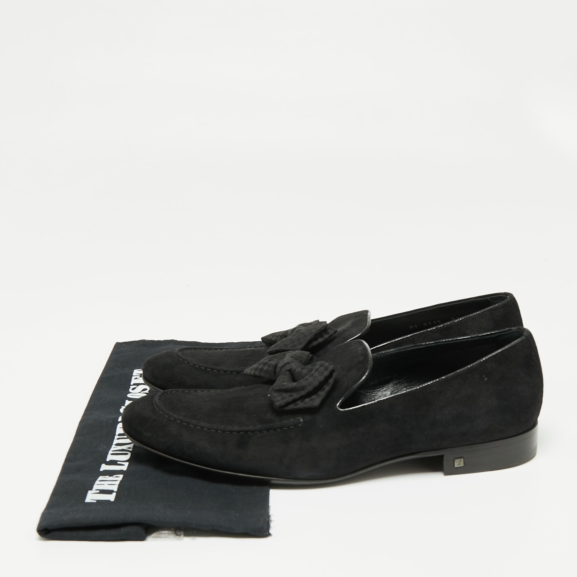 Louis Vuitton Black Suede Tuxedo Bow Smoking Slippers Size 43.5