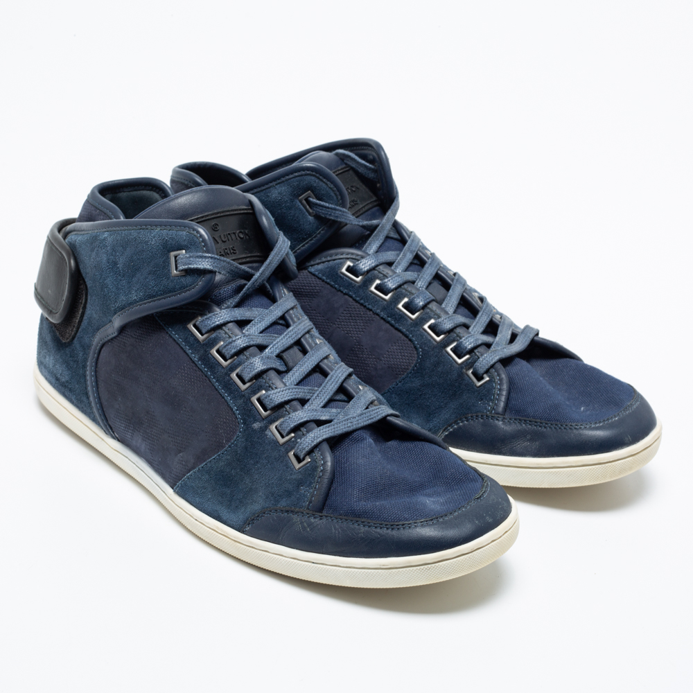 Louis Vuitton Navy Blue/Black Suede And Leather Lace Up Sneakers Size 42