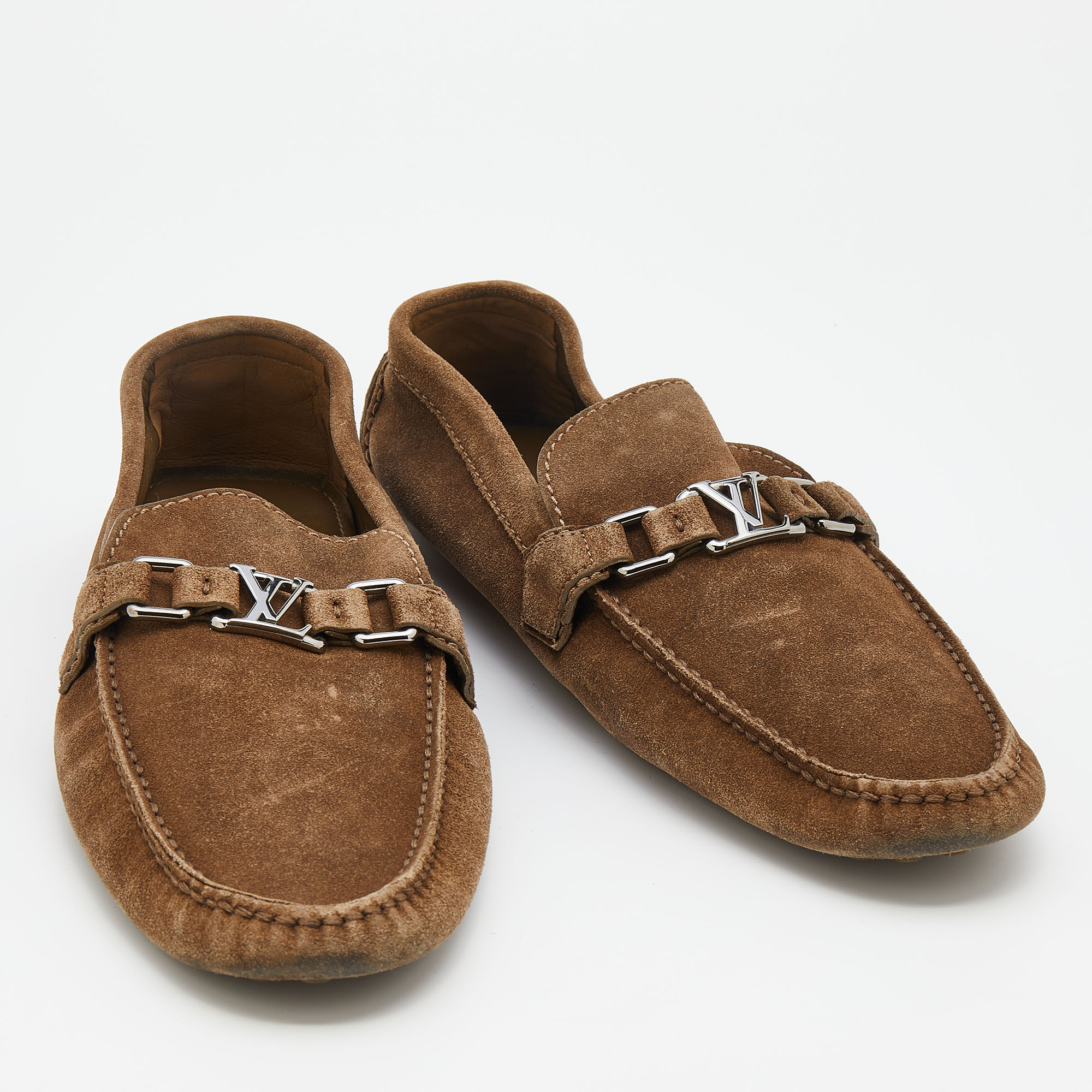 Louis Vuitton Brown Suede Hockenheim Slip On Loafers Size 44
