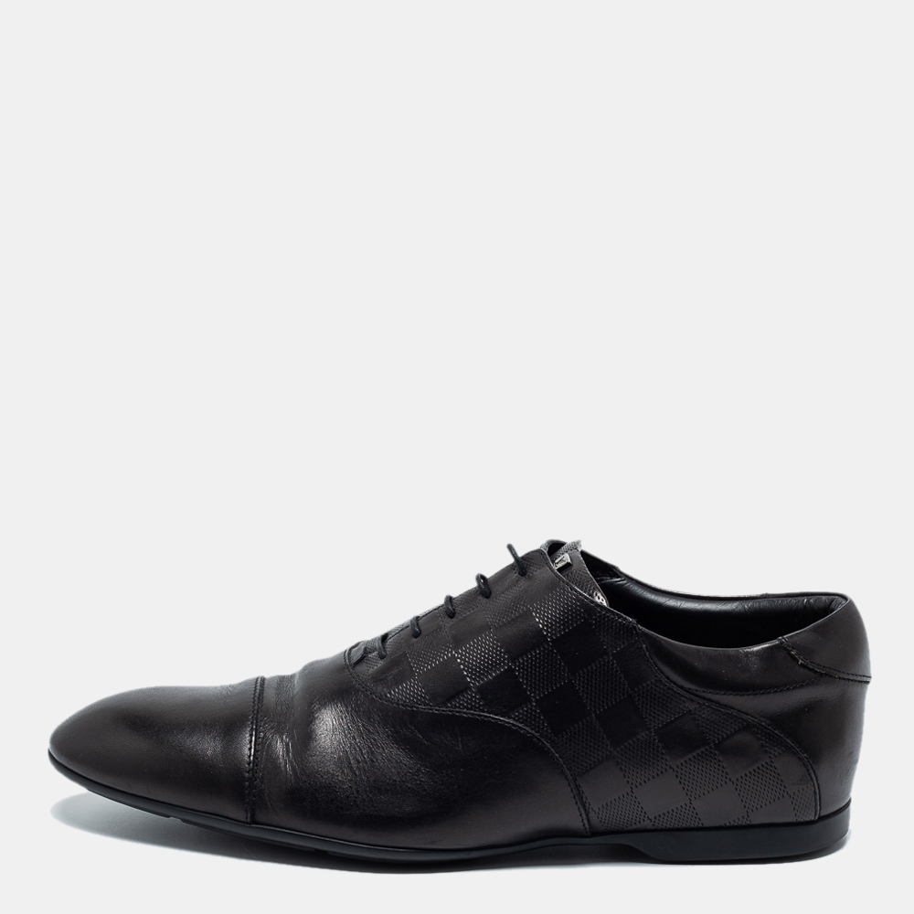 Louis Vuitton Black Damier Embossed Leather Lace Up Oxfords Size 41