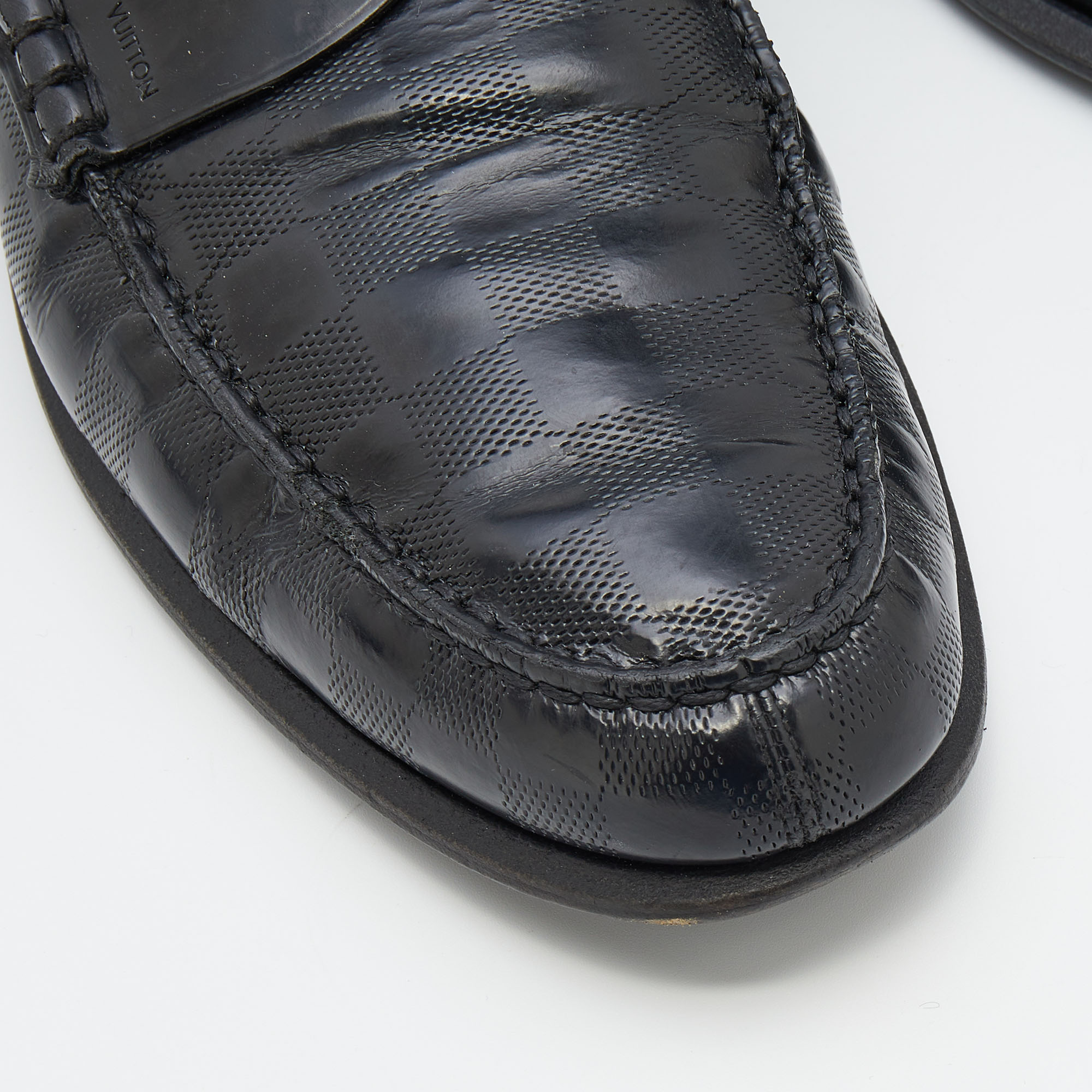 Louis Vuitton Black Damier Leather Santiago Slip On Loafers Size 44