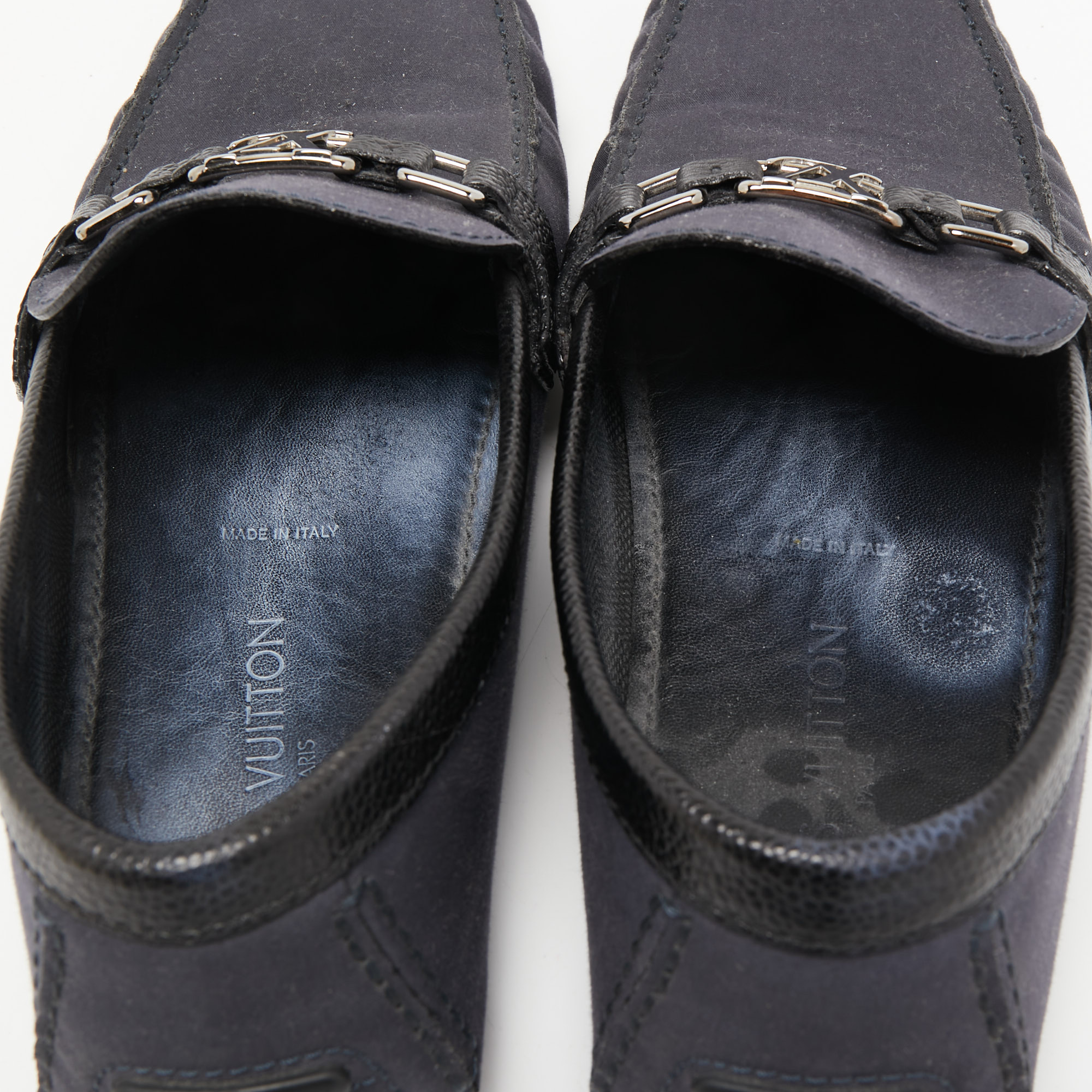 Louis Vuitton Navy Blue Canvas And Leather Hockenheim Loafers Size 44