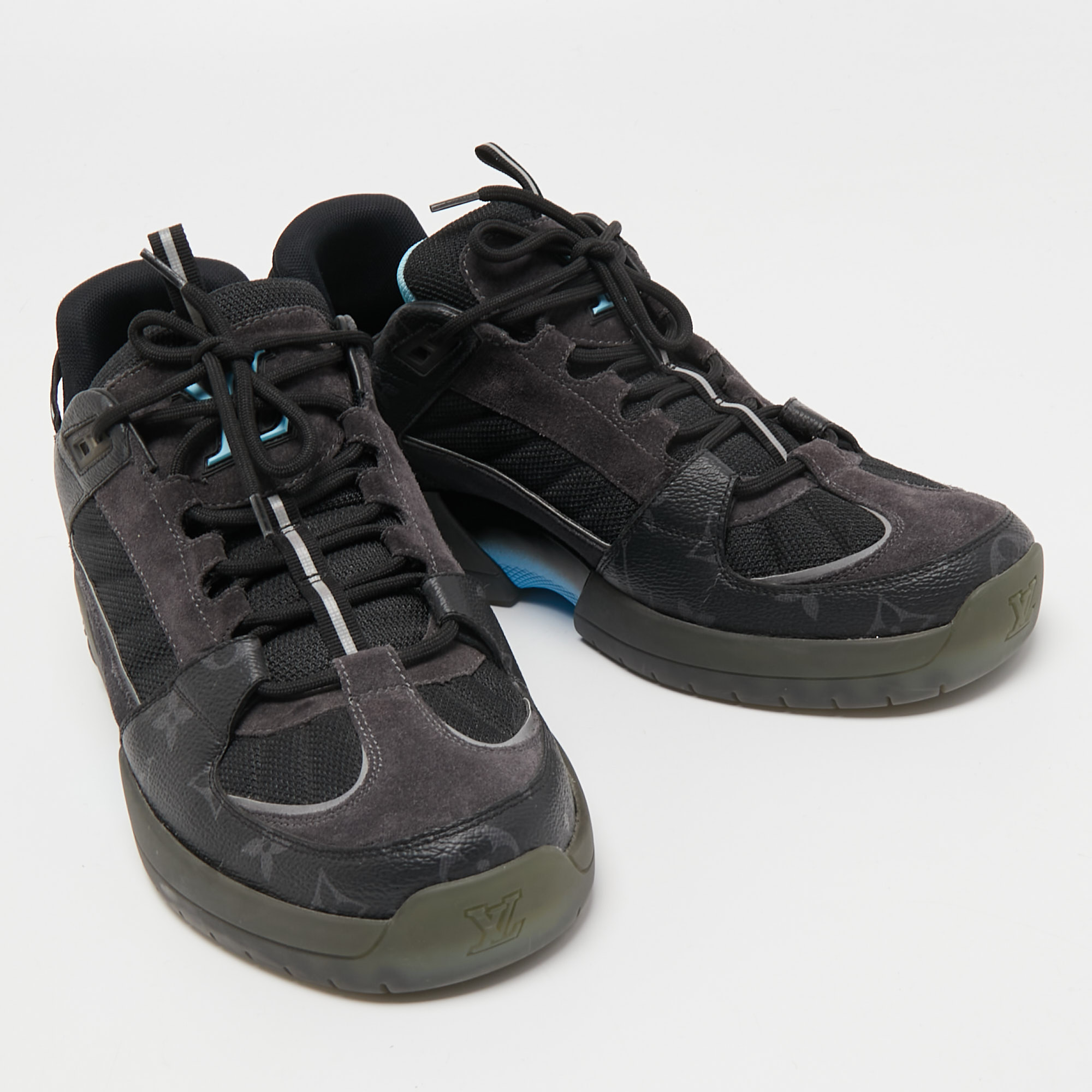 Louis Vuitton Grey/Black Suede, Mesh And Monogram Canvas Sneakers Size 42
