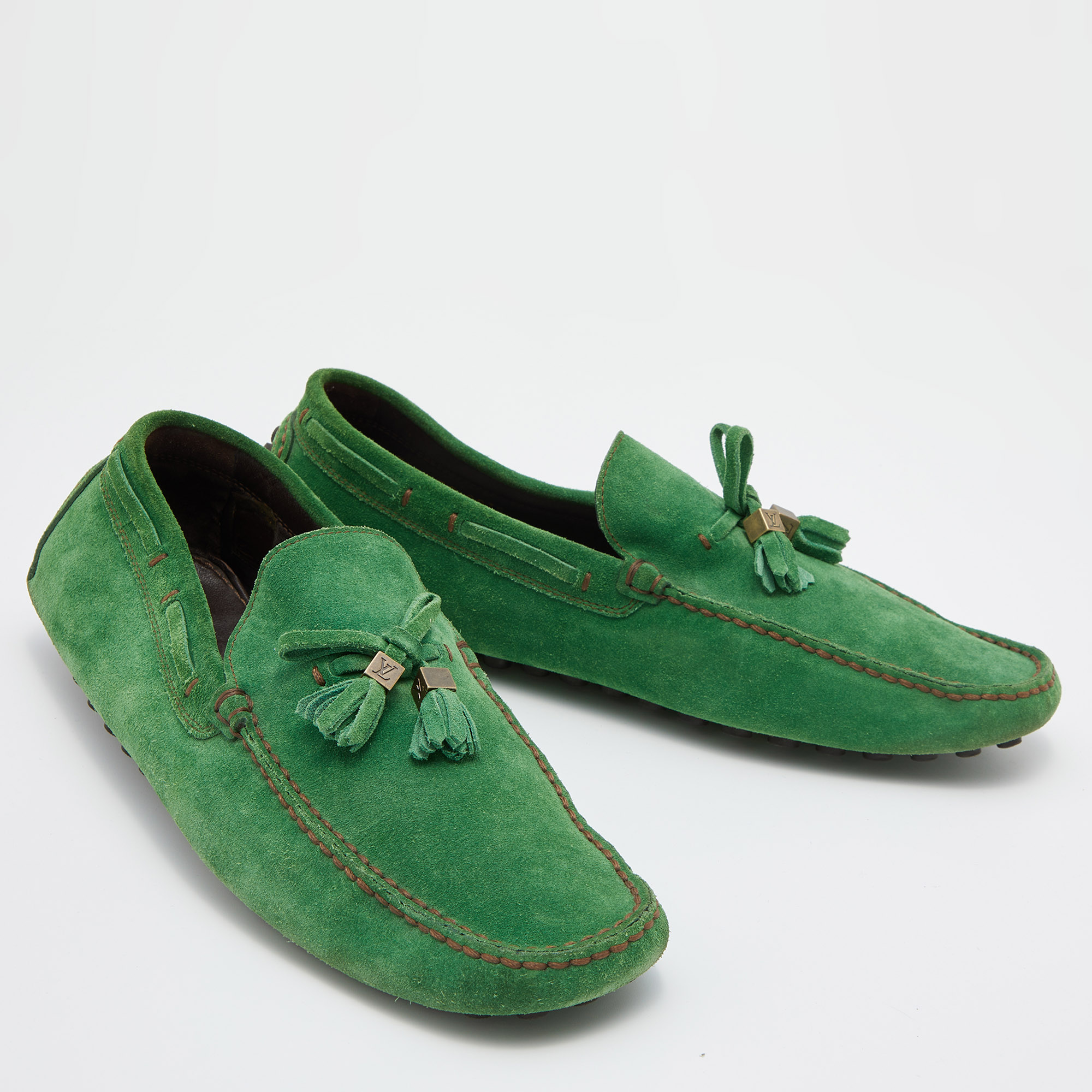 Louis Vuitton Green Suede Imola Tassel Slip On Loafers Size 41.5