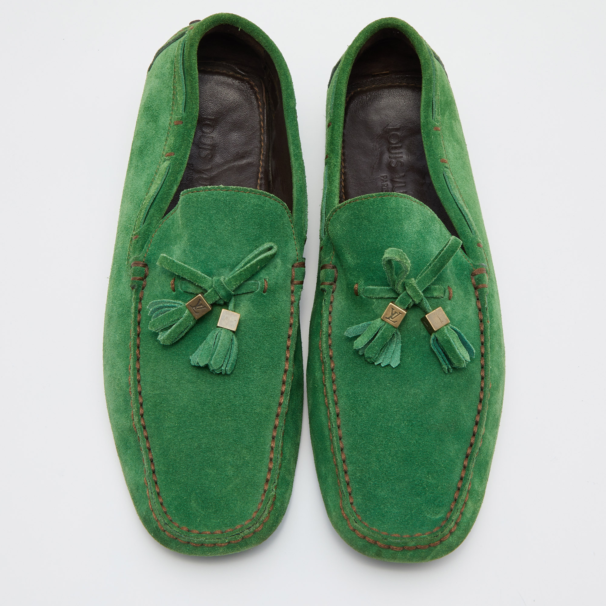Louis Vuitton Green Suede Imola Tassel Slip On Loafers Size 41.5
