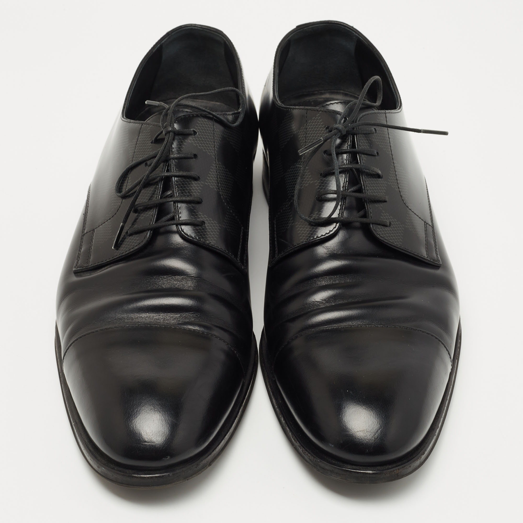 Louis Vuitton Black Damier Embossed Leather Lace Up Oxfords Size 43.5