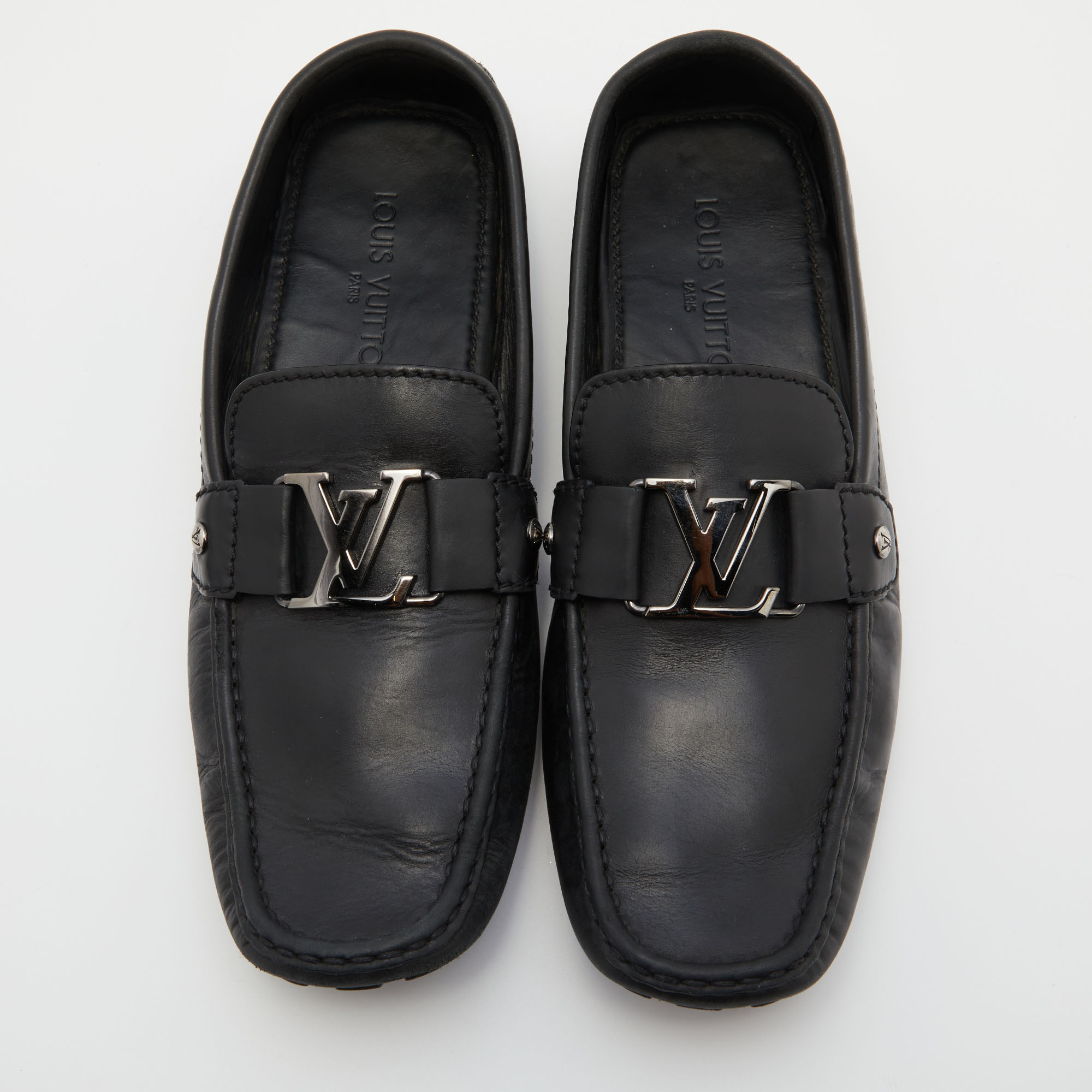Louis Vuitton Black Leather Monte Carlo Slip On Loafers Size 42.5