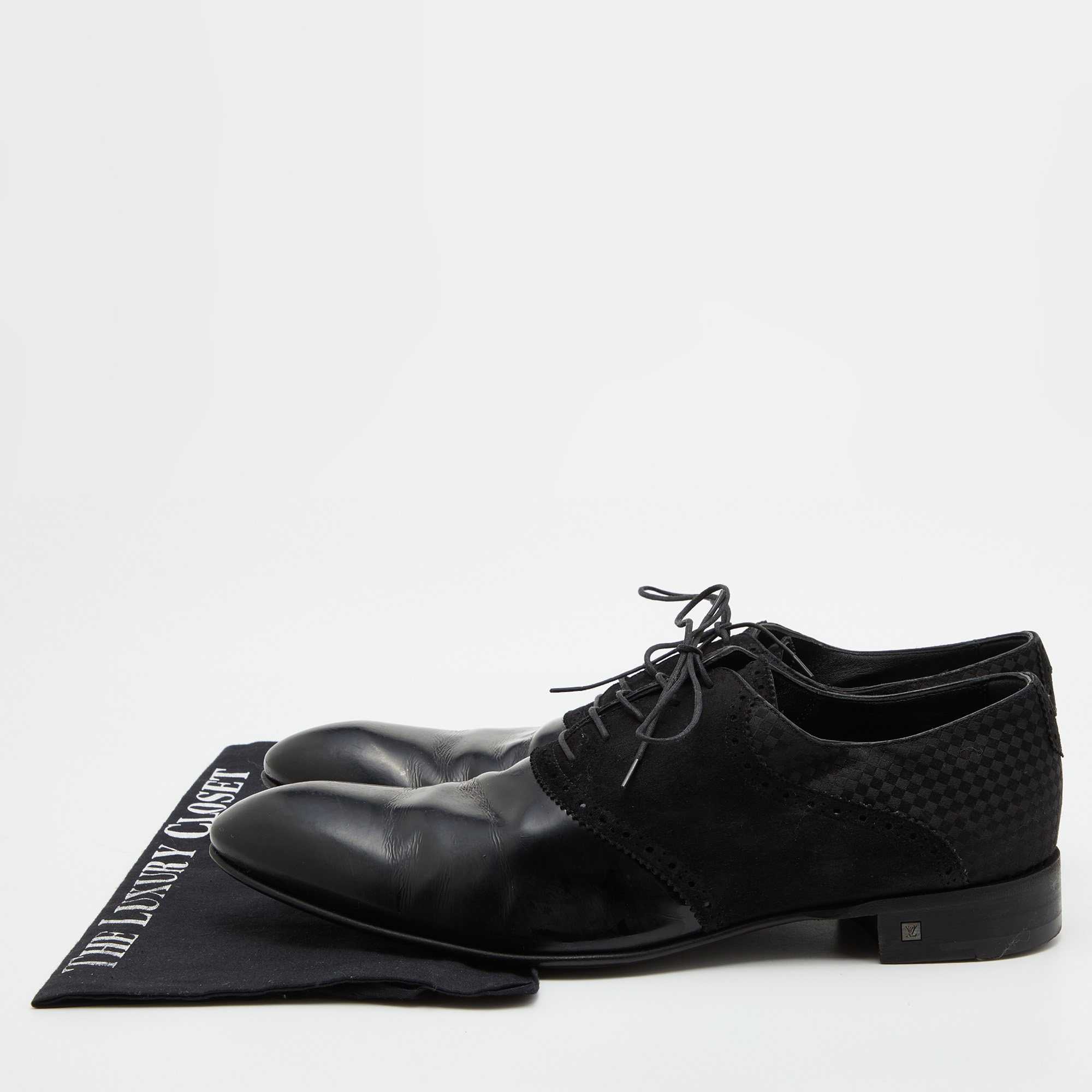 Louis Vuitton Black Damier Fabric, Suede And Leather Lace Up Oxfords Size 43