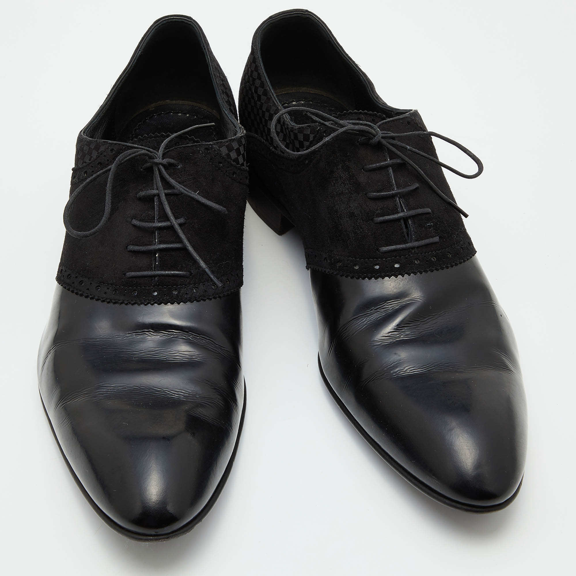 Louis Vuitton Black Damier Fabric, Suede And Leather Lace Up Oxfords Size 43