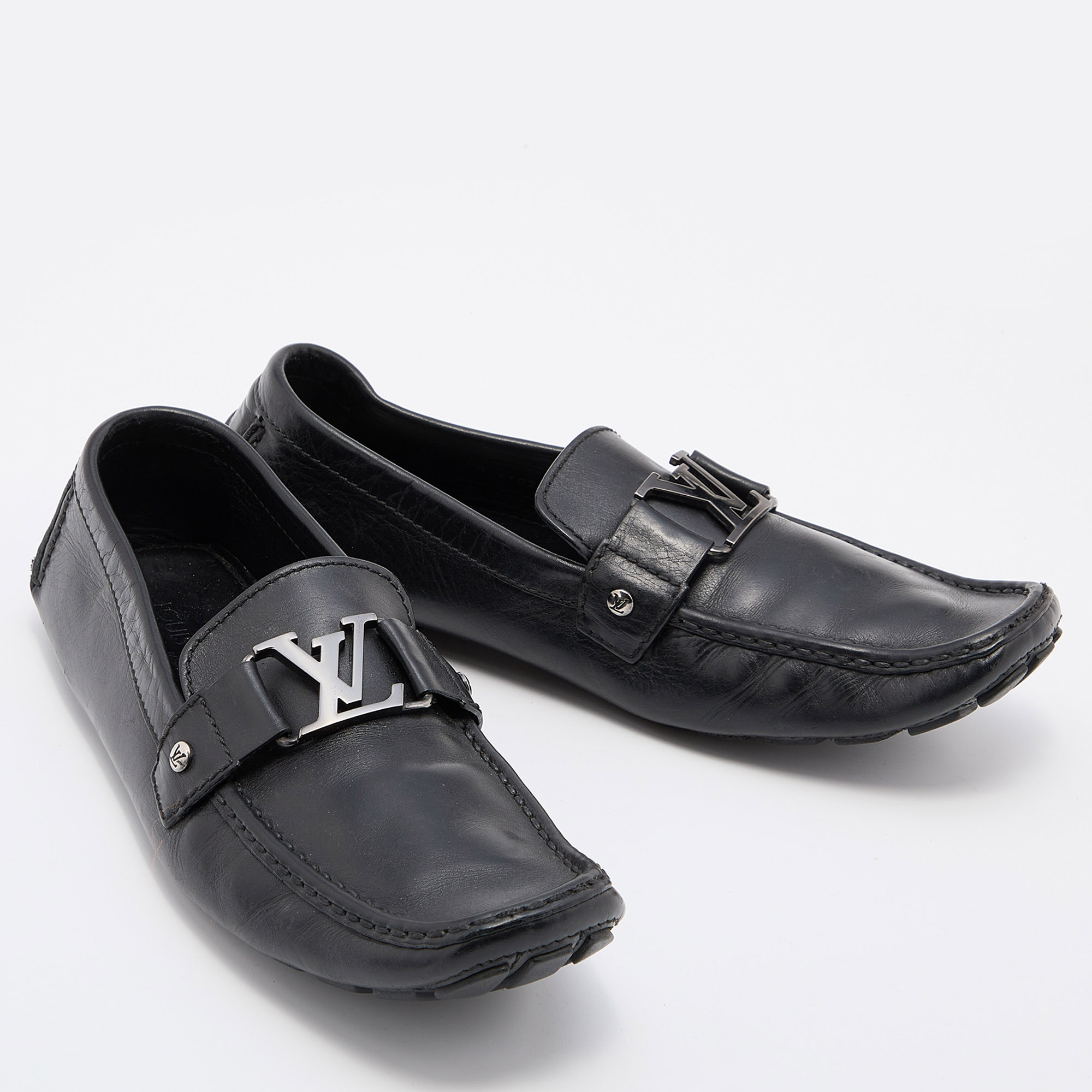 Louis Vuitton Black Leather Monte Carlo Slip On Loafers Size 43.5