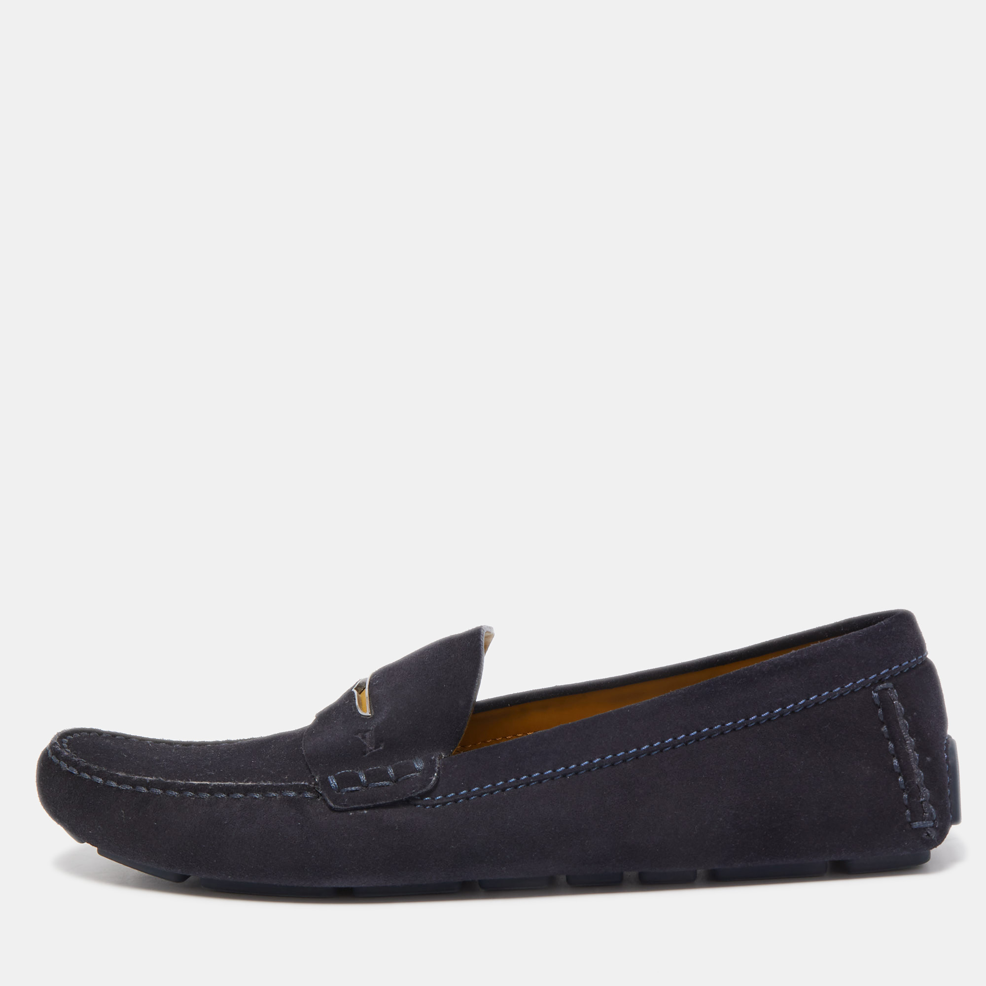 Louis vuitton navy blue suede slip on loafers size 44.5
