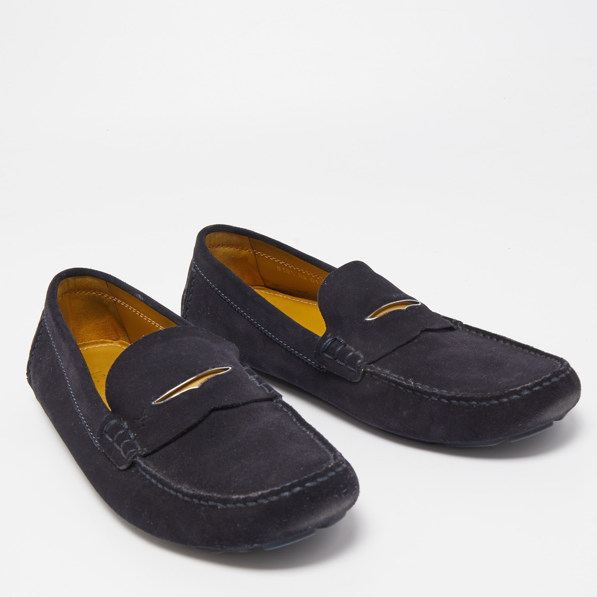 Louis Vuitton Navy Blue Suede Slip On Loafers Size 44.5