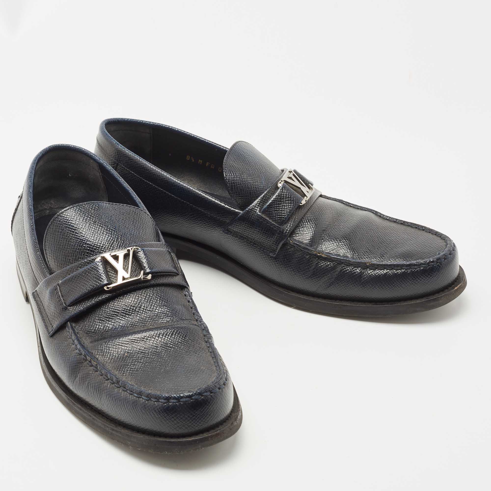 Louis Vuitton Navy Blue Leather Major Loafers Size 42.5