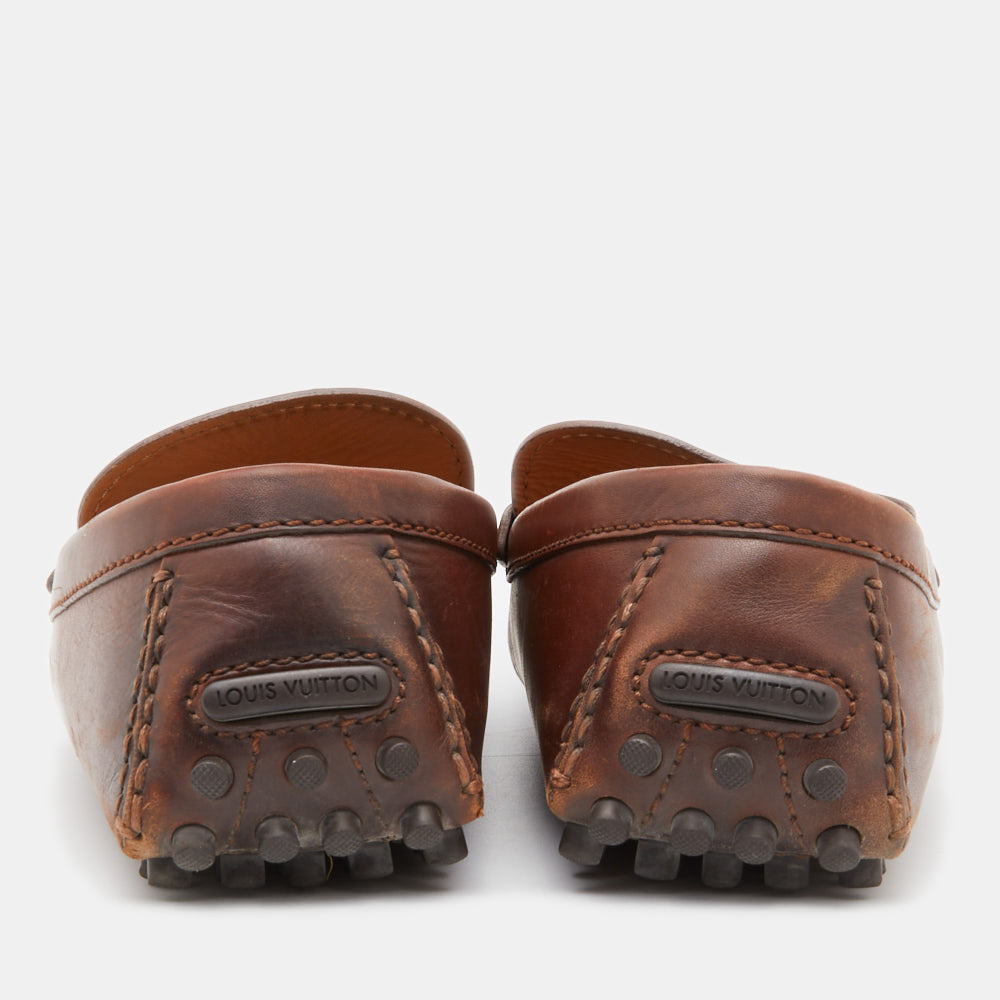 Louis Vuitton Brown Leather Hockenheim Slip On Loafers Size 41