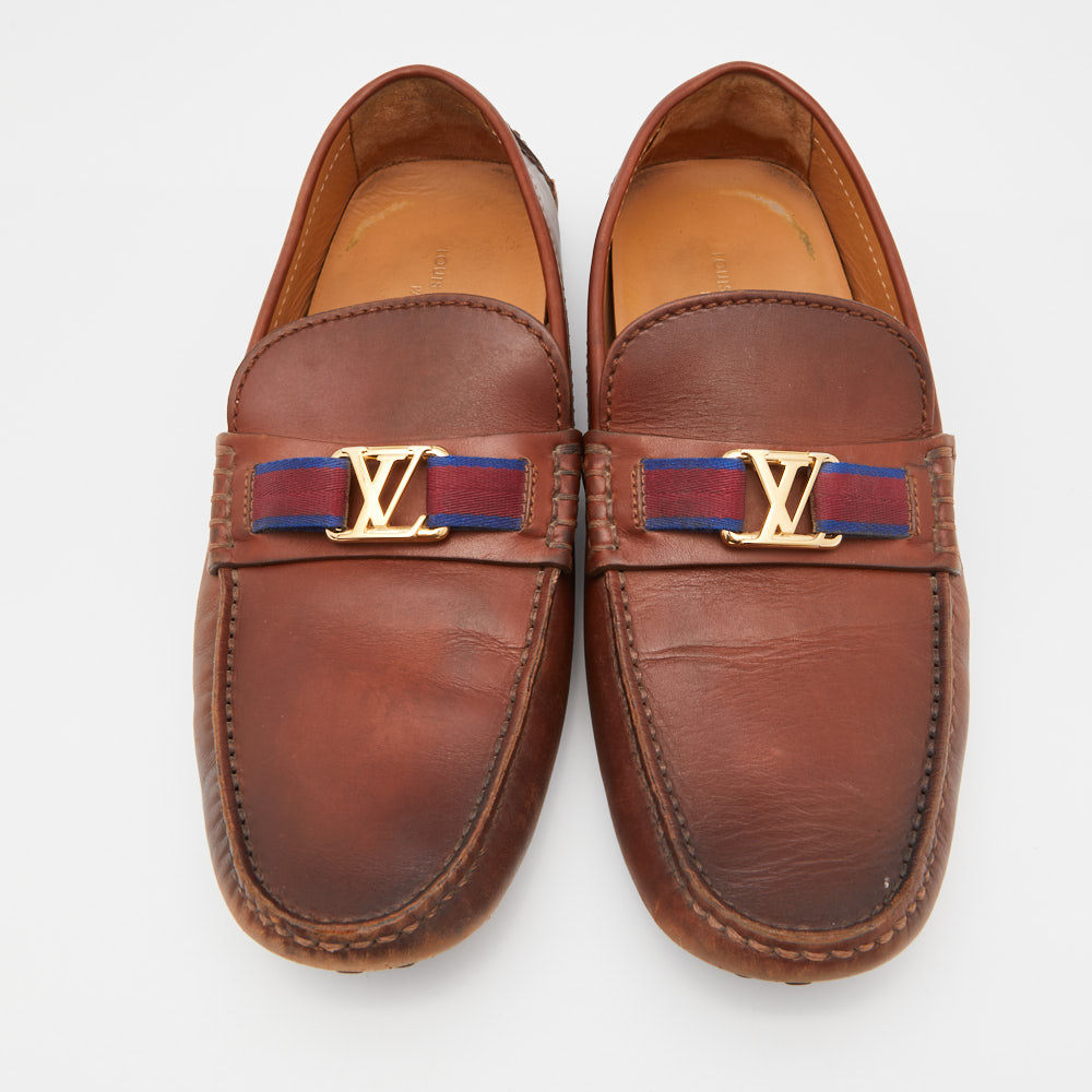 Louis Vuitton Brown Leather Hockenheim Slip On Loafers Size 41