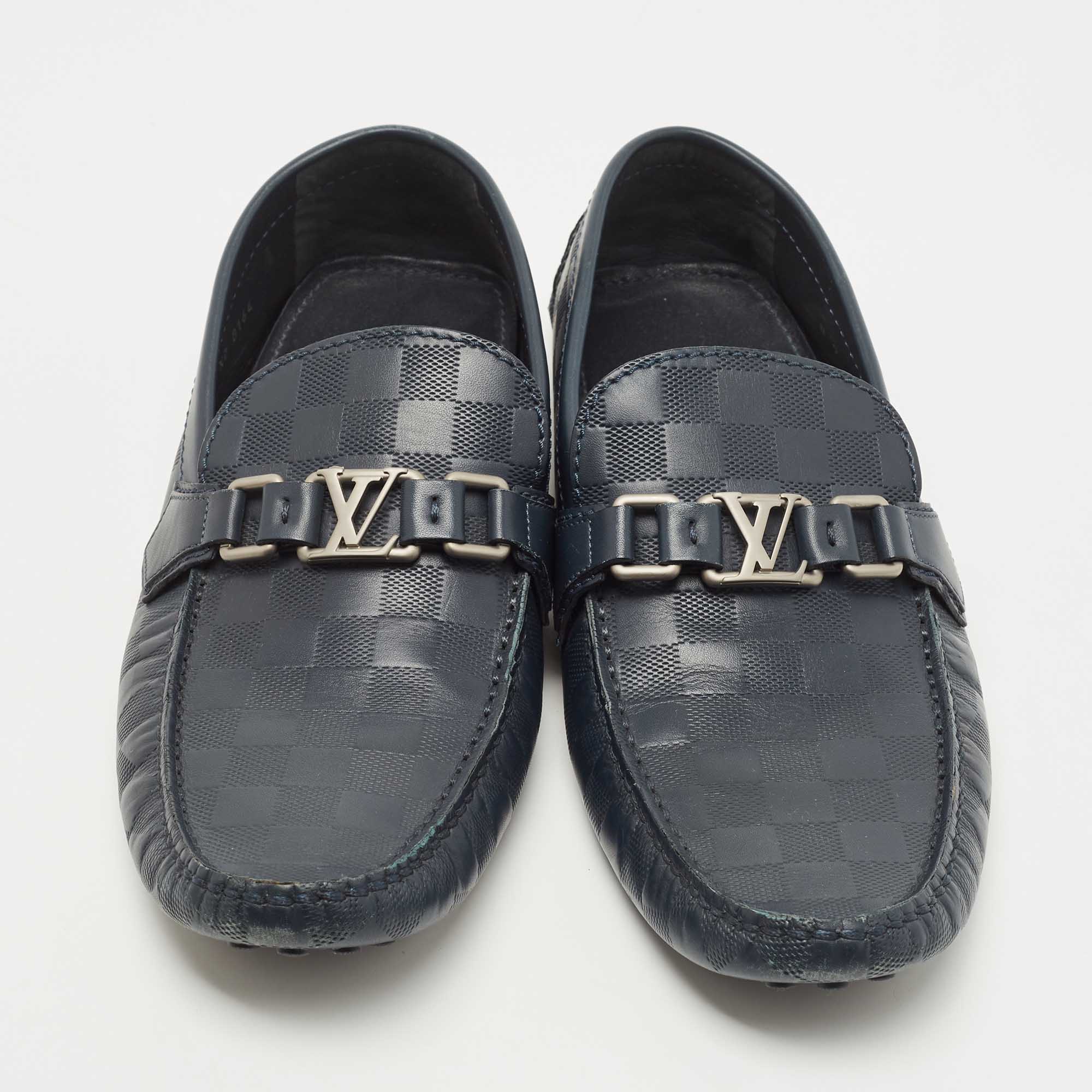 Louis Vuitton Navy Leather Hockehnheim Loafers Size 43