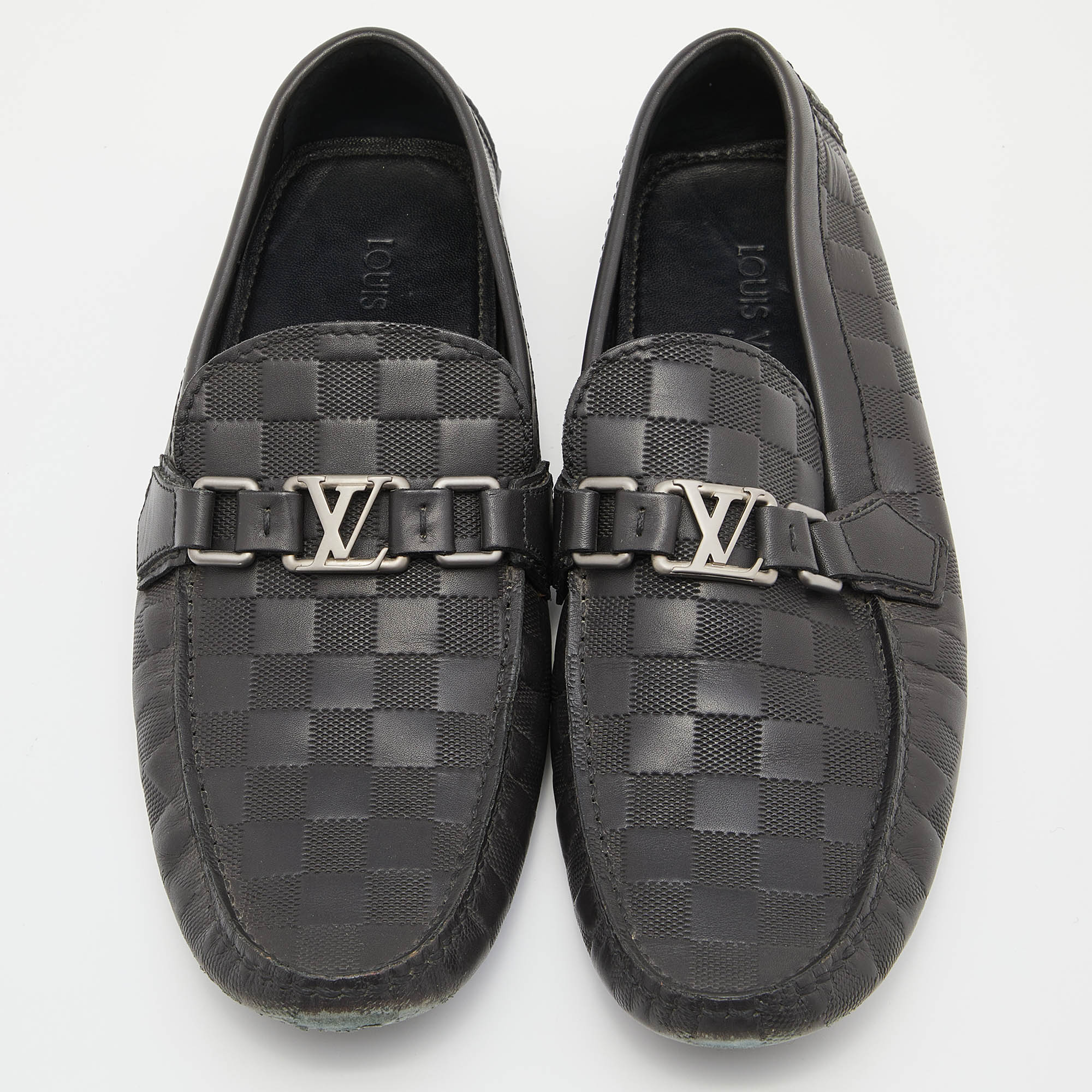 Louis Vuitton Black Damier Infini Leather Hockenheim Slip On Loafers Size 42