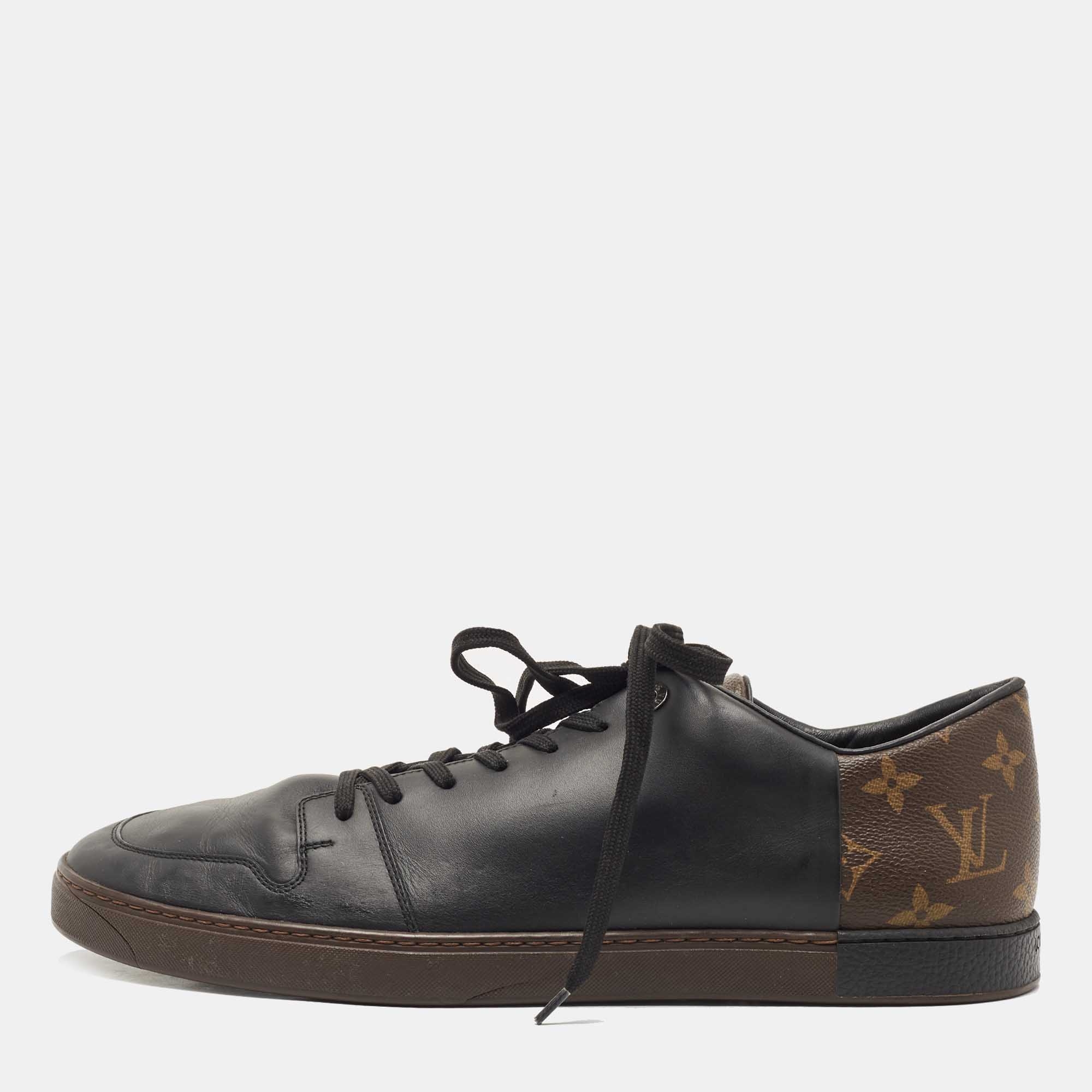 Louis Vuitton Black Leather And Monogram Canvas Line Up Sneakers Size 43