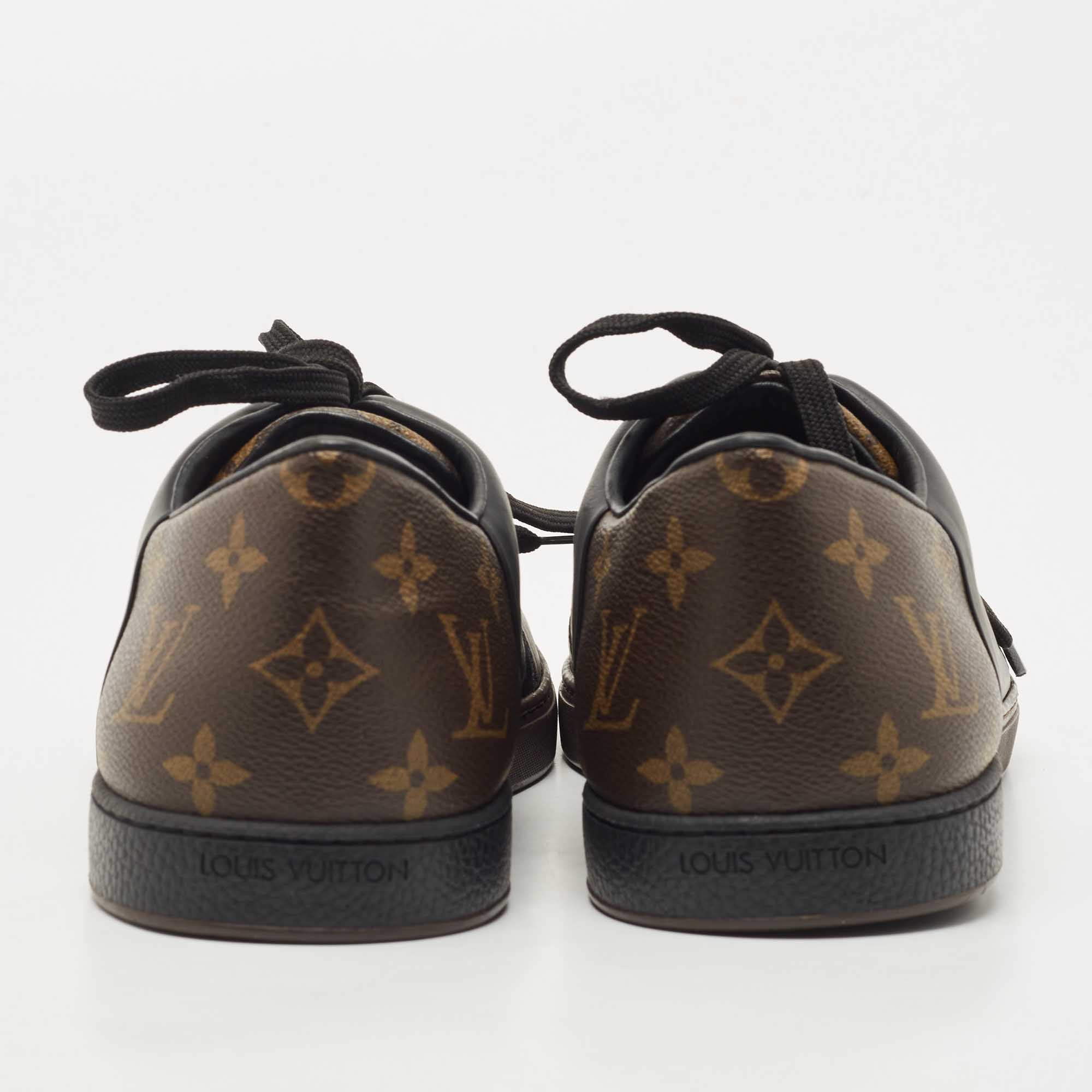 Louis Vuitton Black Leather And Monogram Canvas Line Up Sneakers Size 43