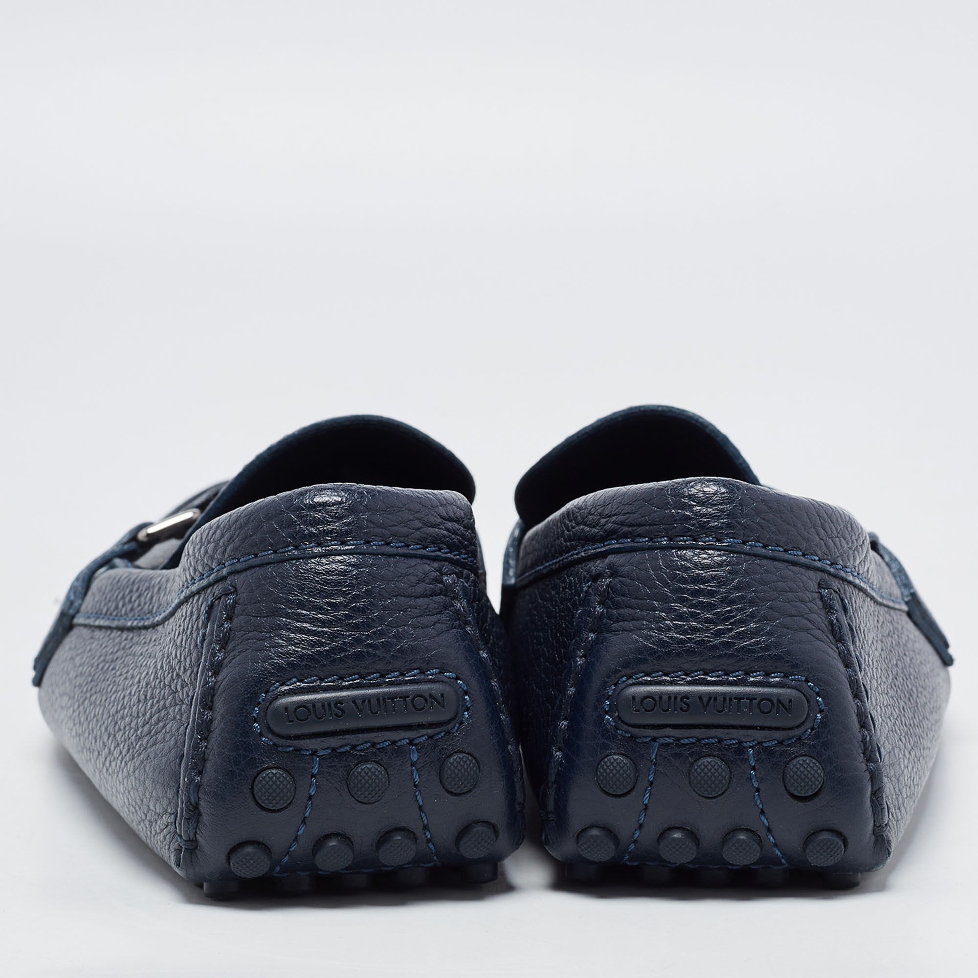 Louis Vuitton Navy Blue Leather Hockenheim Loafers Size 44
