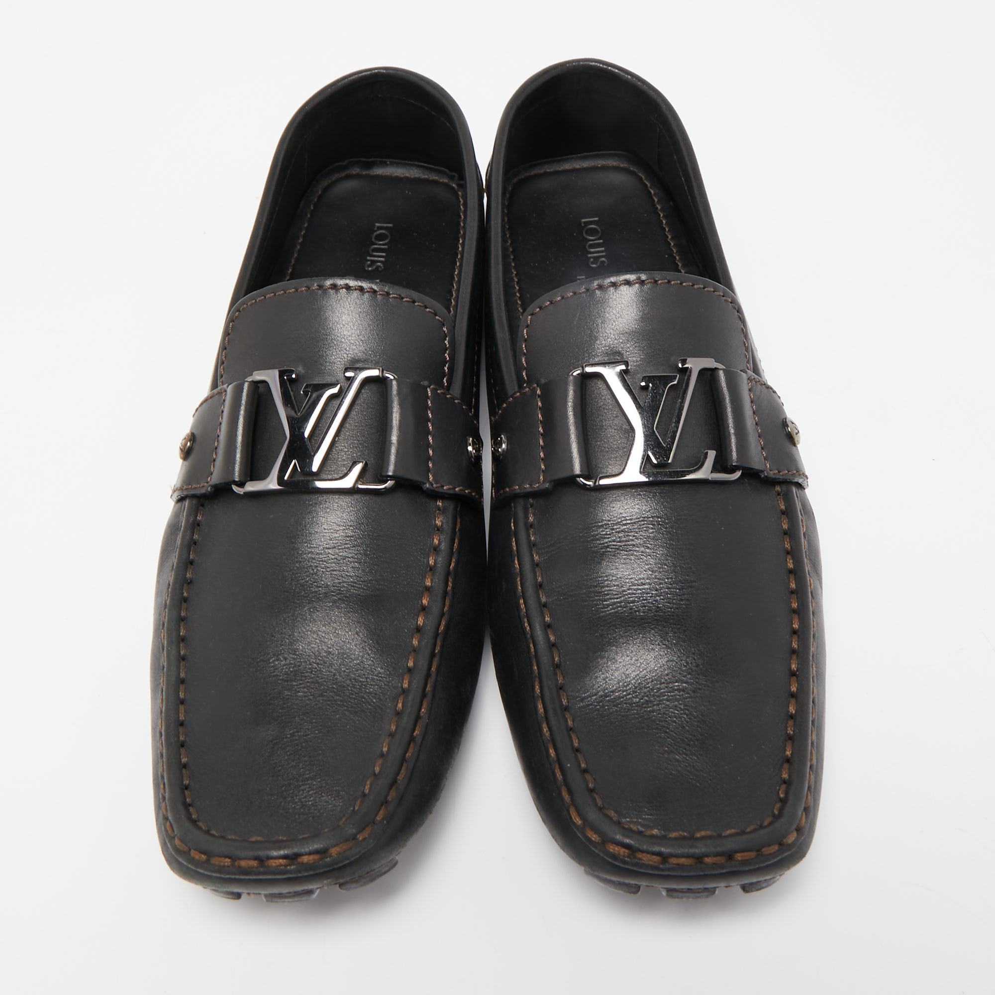 Louis Vuitton Black Leather Monte Carlo Loafers Size 44
